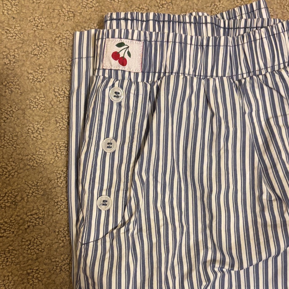 Blue and White Striped Women's Straight Leg Pants